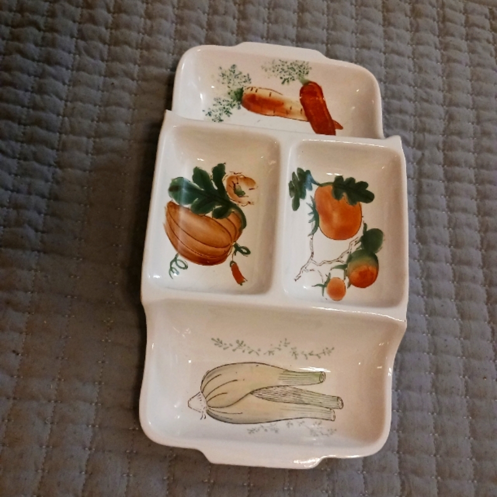 Vtg Handpainted Cottagecore Appetizer Serving Tray Party Platter Ceramics Japan